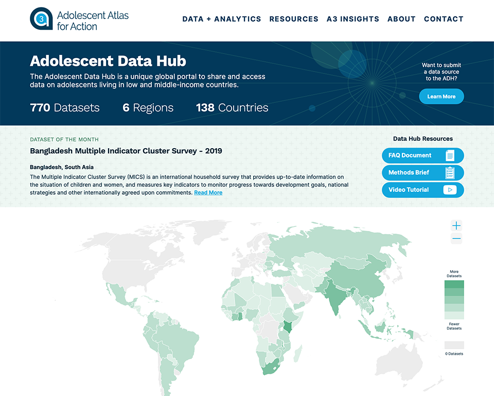 image of adolescent data hub home page