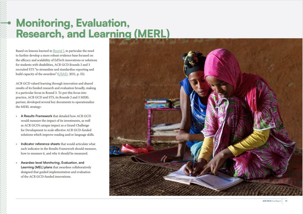 The Monitoring, Evaluation, Research, and Learning (MERL) page of the ACR GCD final report.